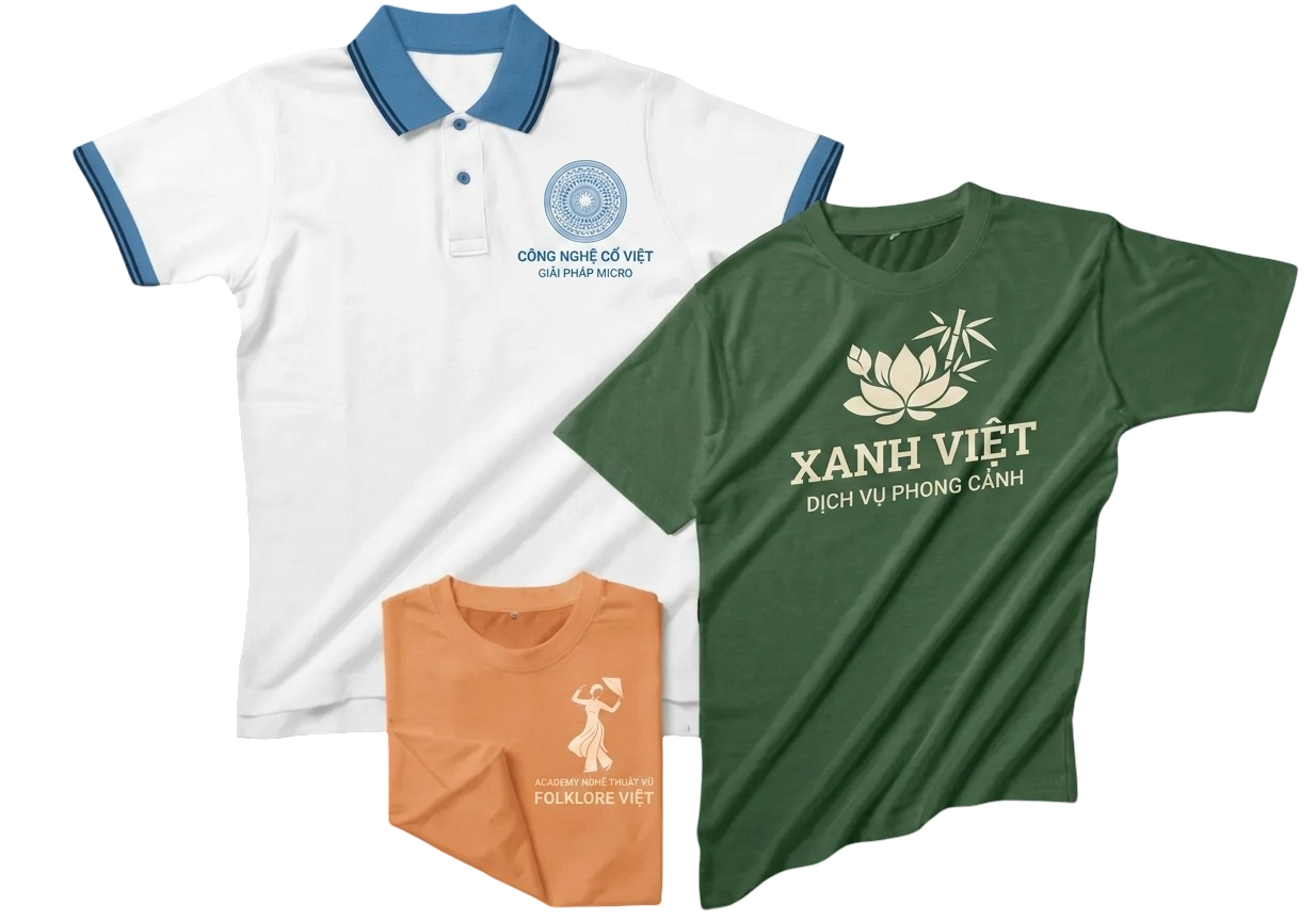 dong-phuc-vi18-phong-cach-viet-nam-truyen-thong Các mẫu đồng phục áo thun polo và cổ tròn thương hiệu Vi18 mang phong cách văn hóa Việt Nam với họa tiết hoa sen, trống đồng và tre.